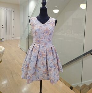 Dazzlin Floral Fit & Flare Mini Dress - Light Blue & Blush Size Xs-s